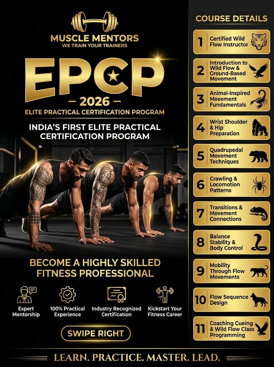 Muscle Mentors EPCP 2026 — Elite Practical Certification Program featuring Wild Flow instructor training with 11 course modules